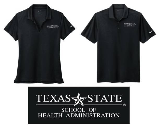 Photo of Black with White embroidery School of Health Administration polo shirt