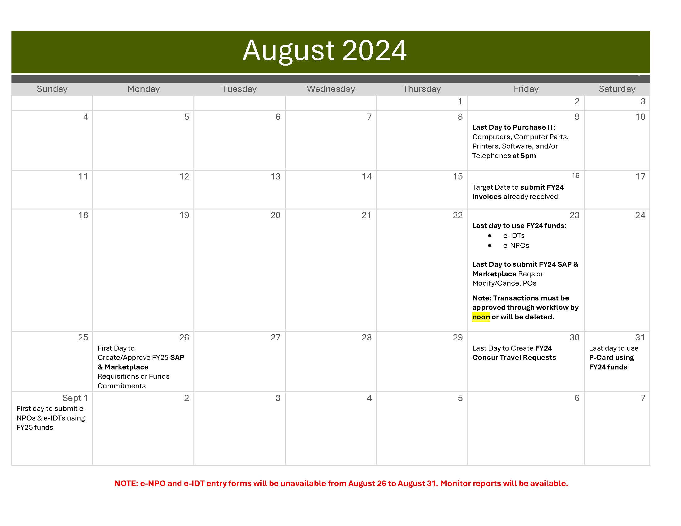 FY 2024 Year - End Closing Calendar