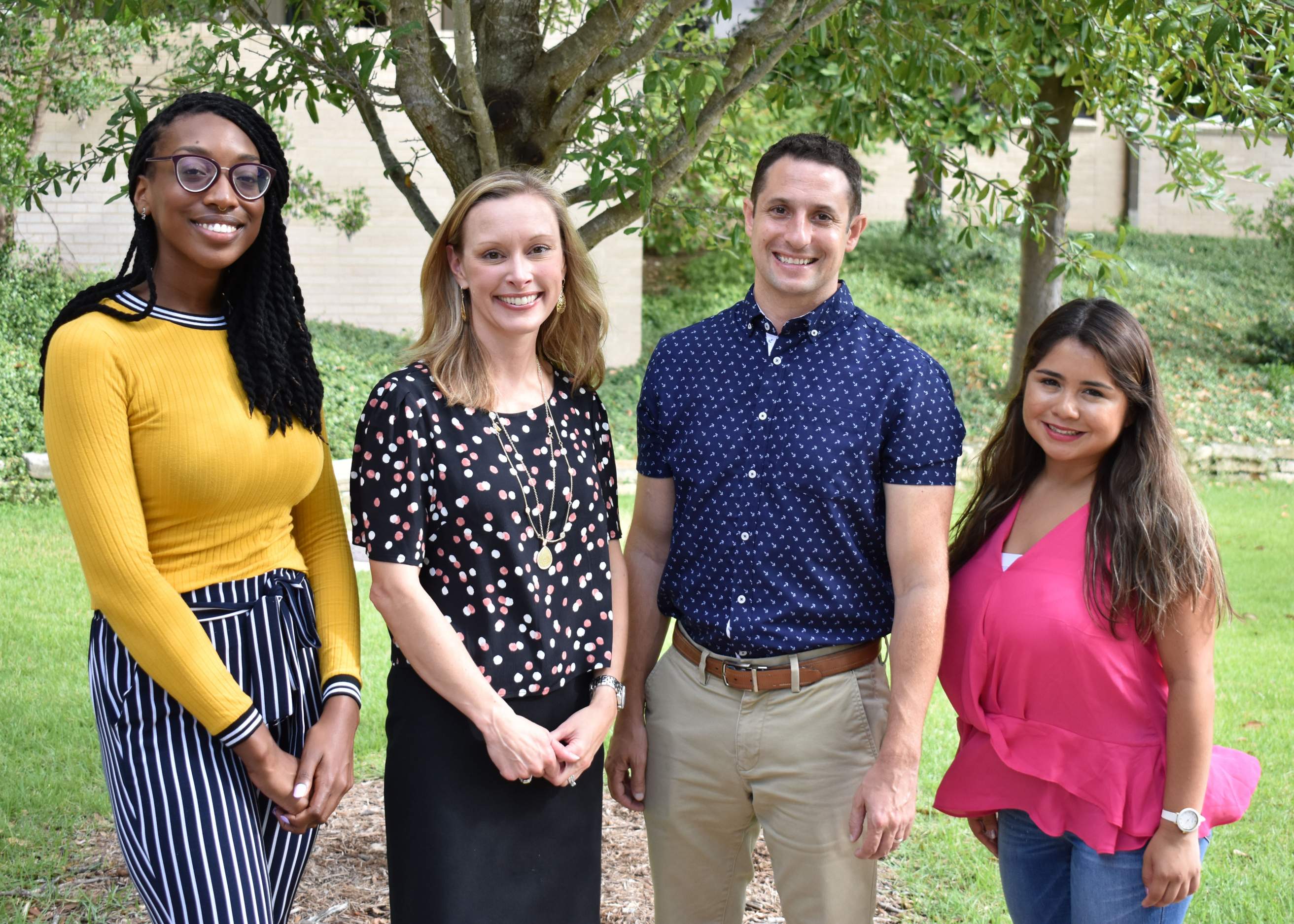 Dr. Collins (center left) and Dr. Ciullo (center right) will be assisted by their graduate student research team Shade' Smith (far left) and Marcela Rodriguez (far right)