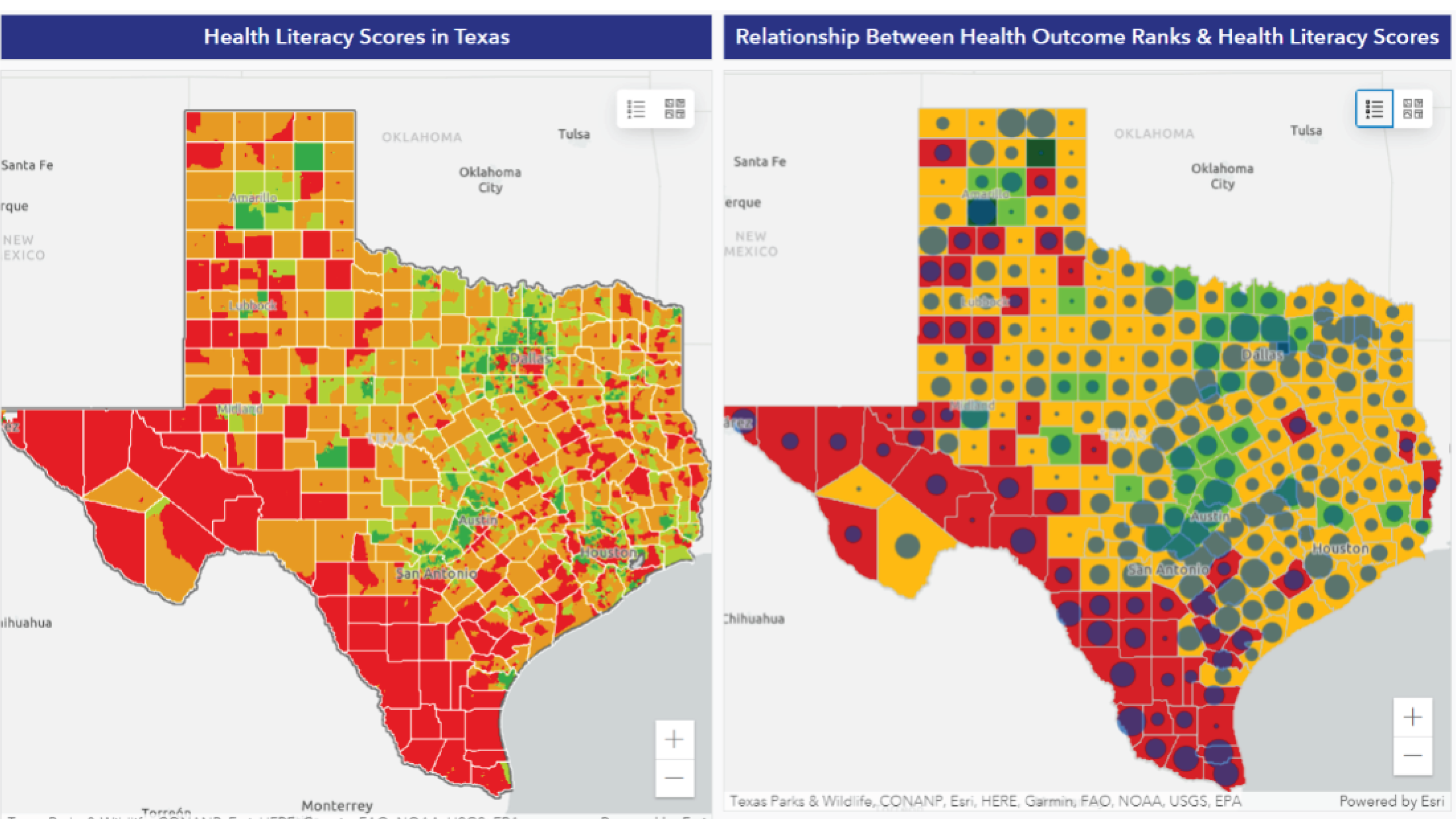 A side-by side-image of a Texas map with GIS data.