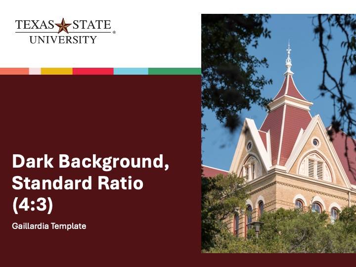 Maroon background with Texas State University logo