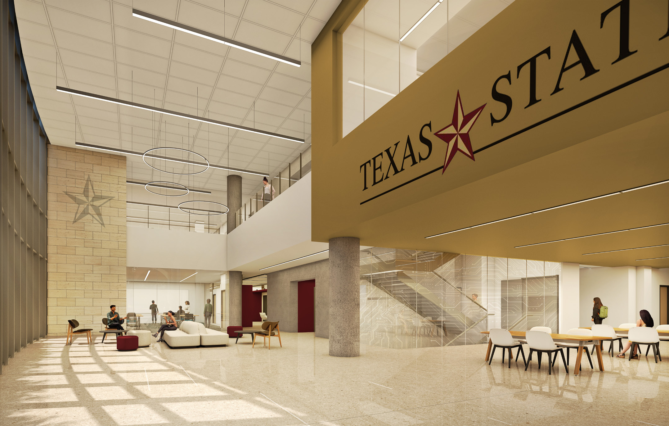 digital rending of interior casual space in STEM building