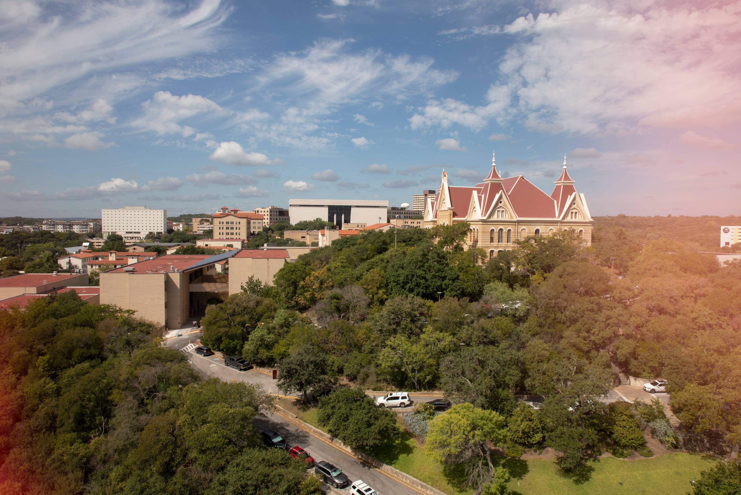 arial view of txst san marcos campus