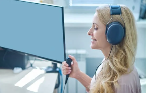 a woman participating in a hearing screening