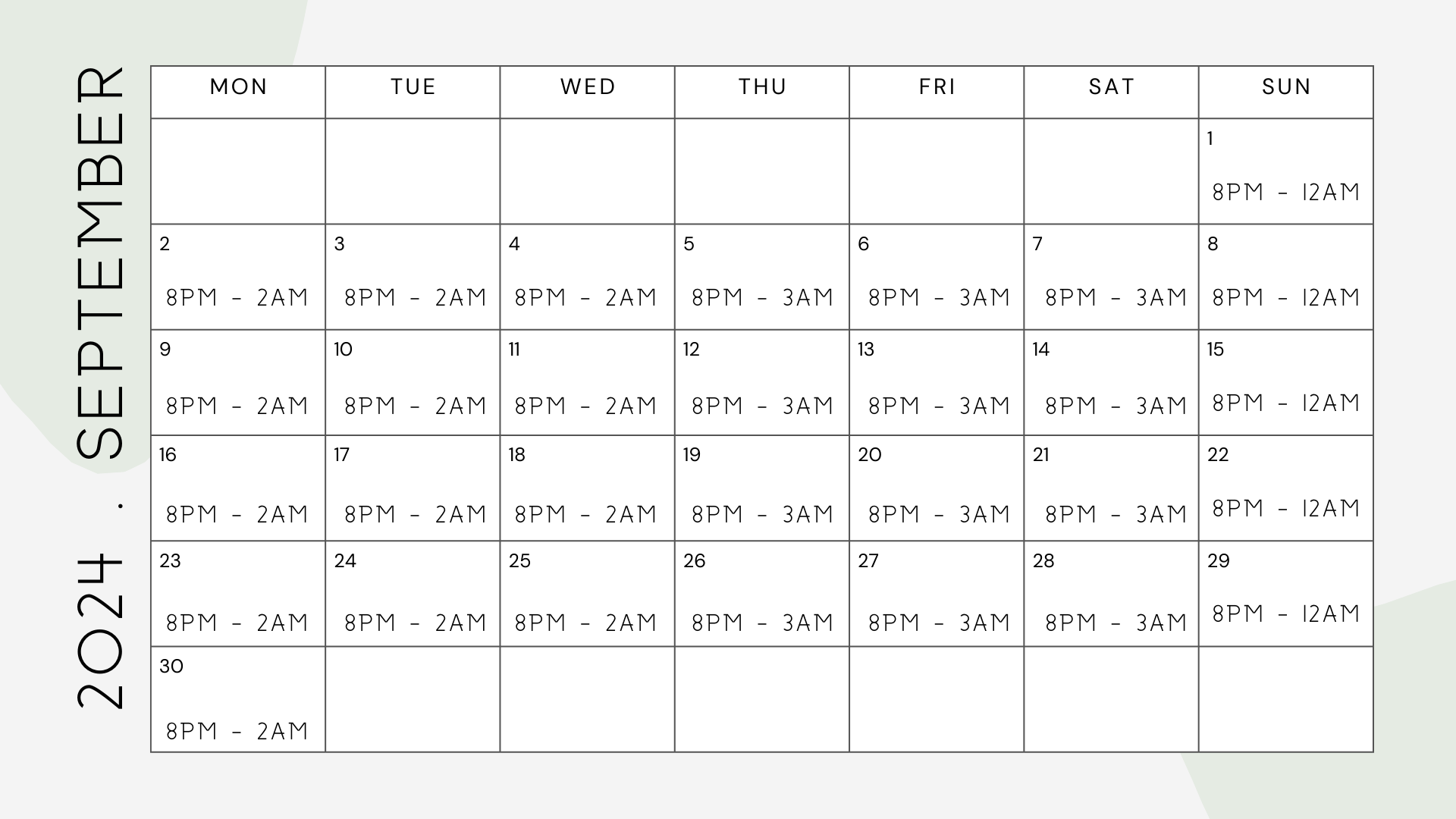 Sept 2024 Schedule 