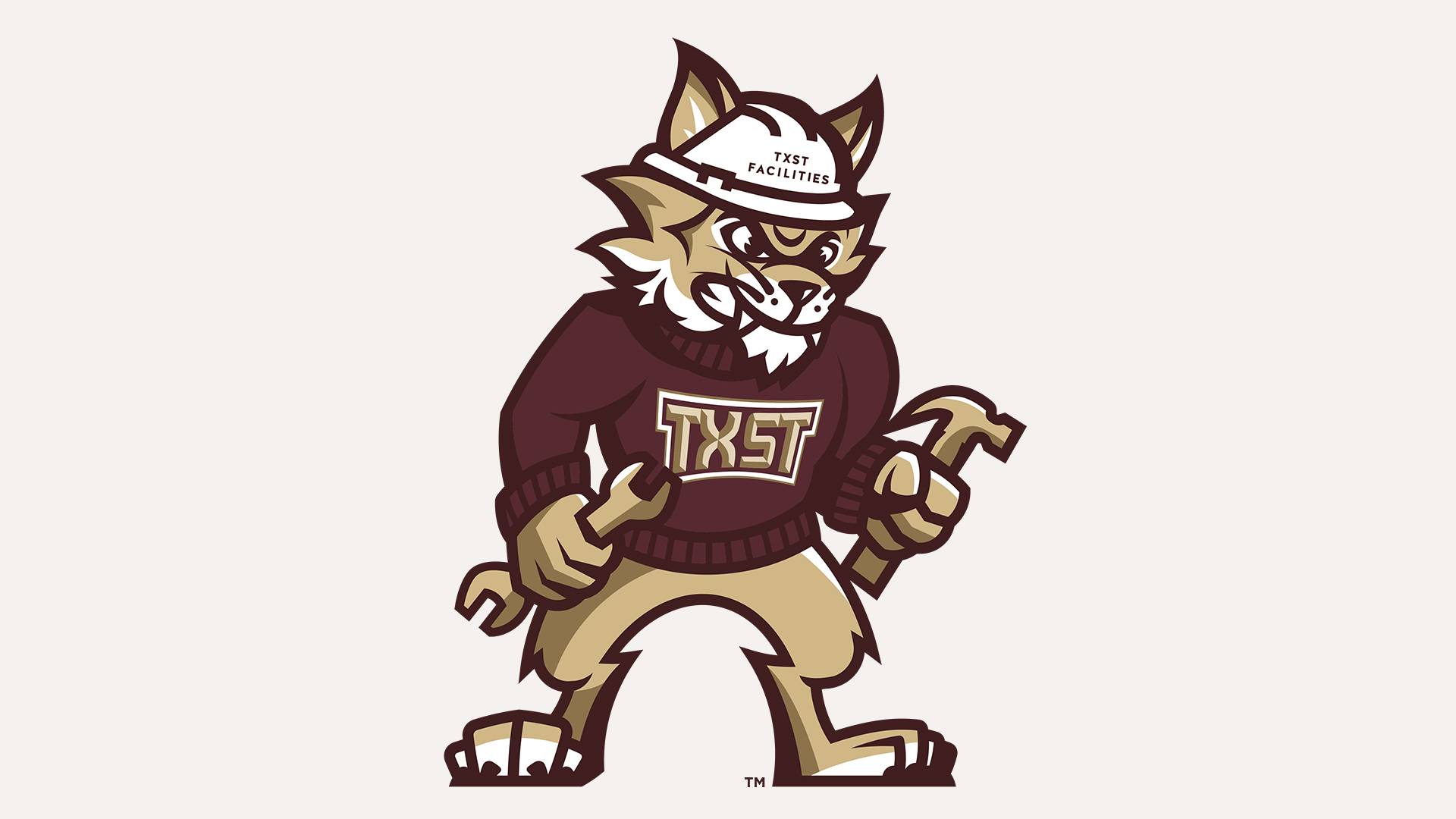 Cartoon bobcat wearing a hardhat and holding a hammer