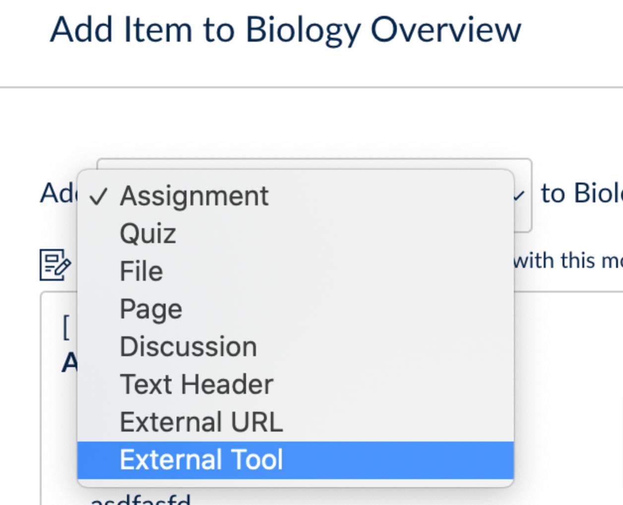 select external tool from the dropdown