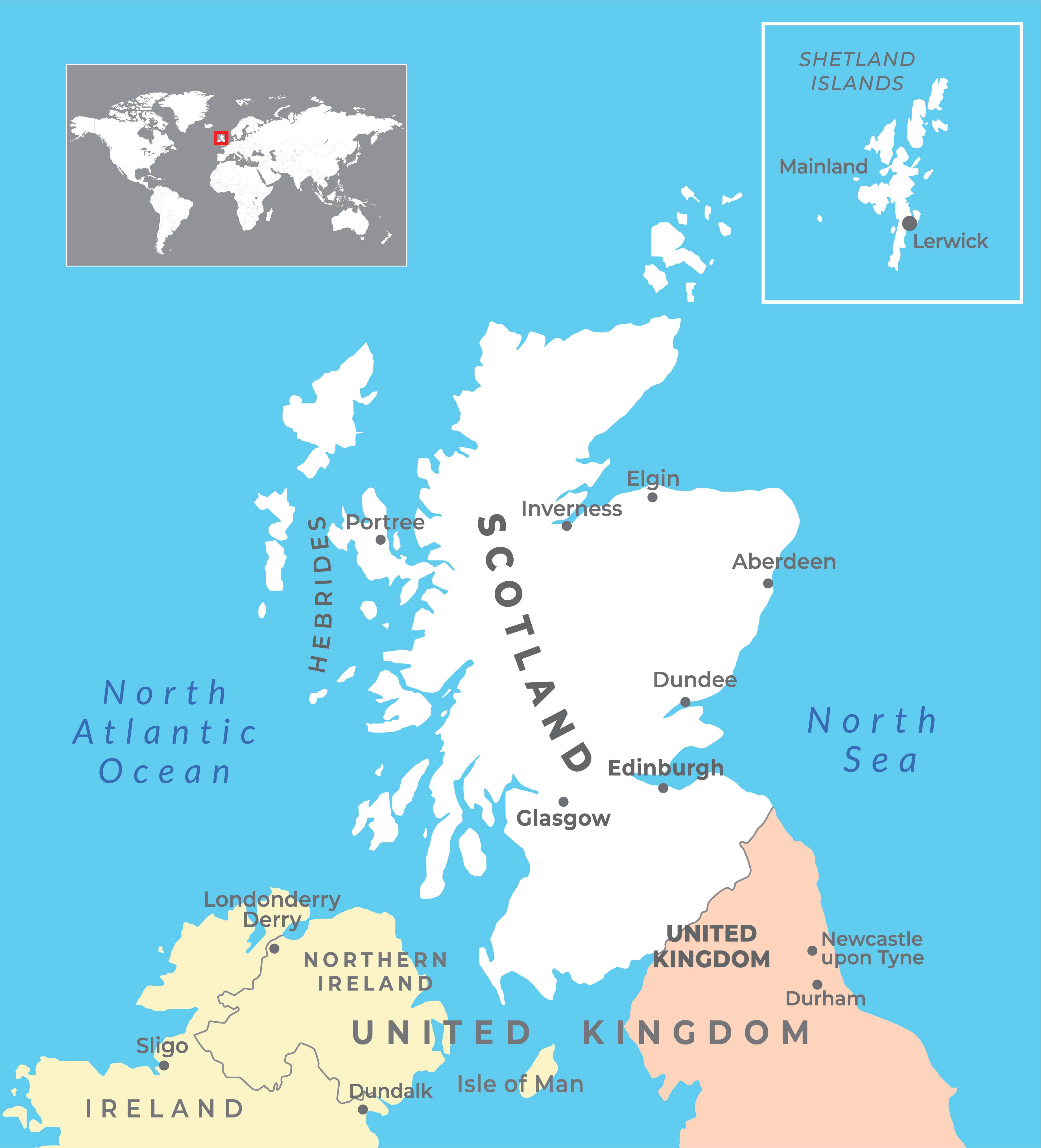 map of Scotland showcasing the various major cities.