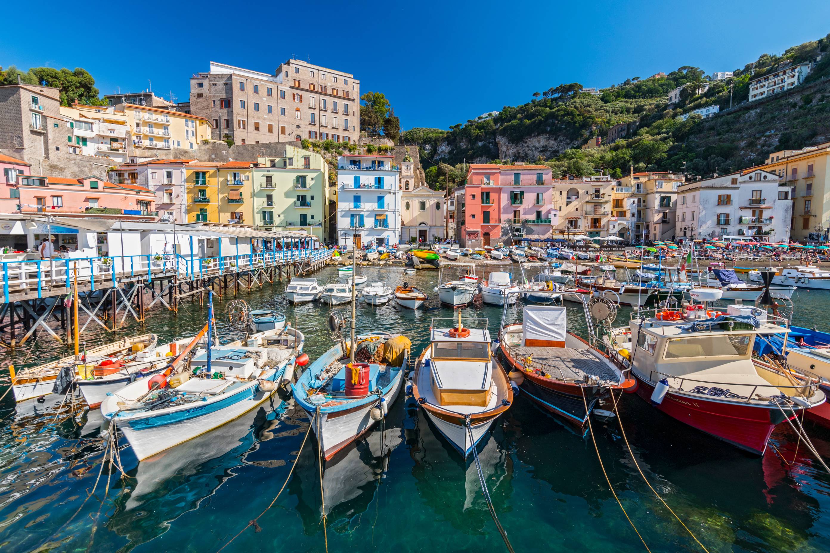 Boats in front of port in Sorrento