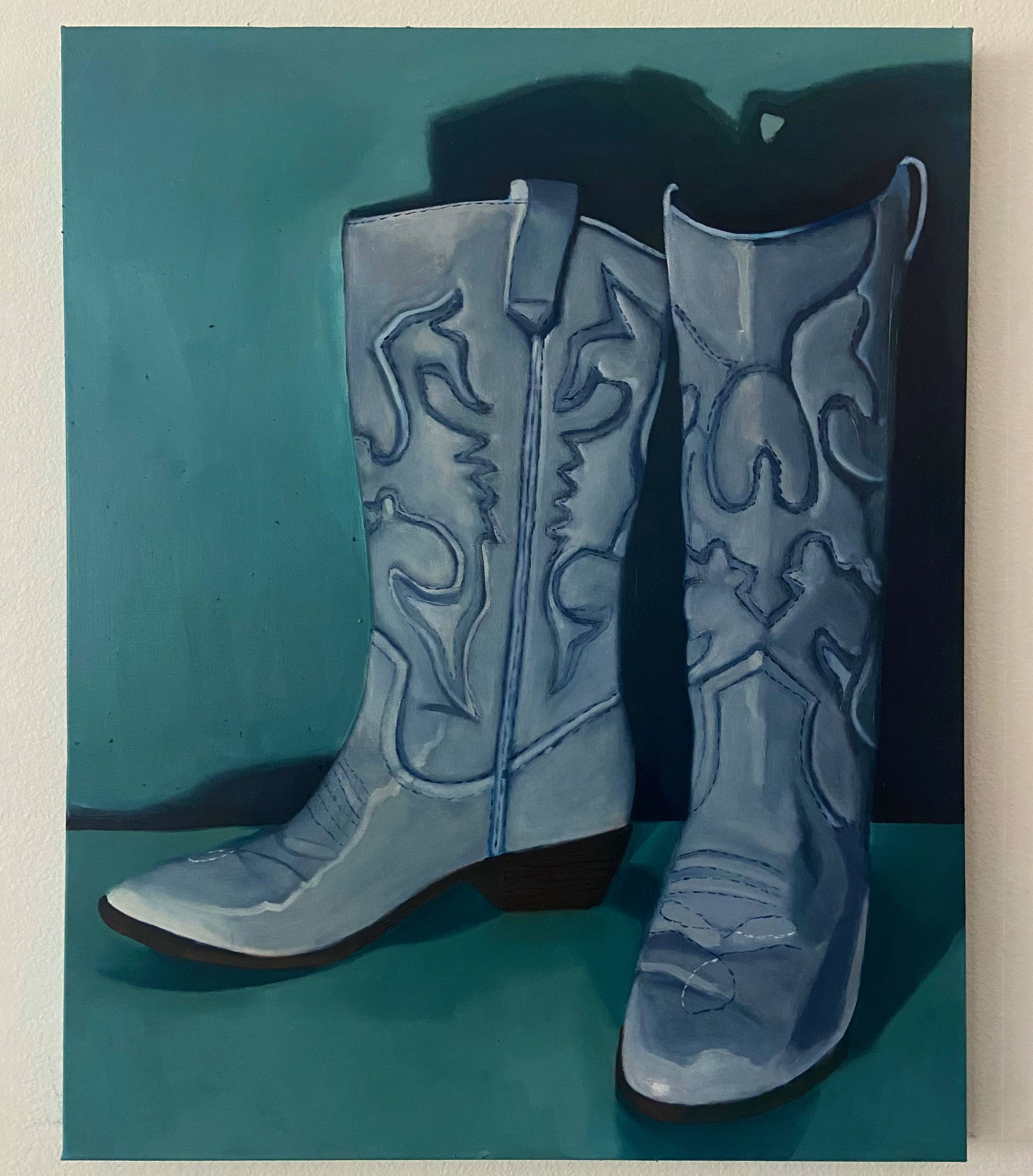 oil painting of blue cowboy boots