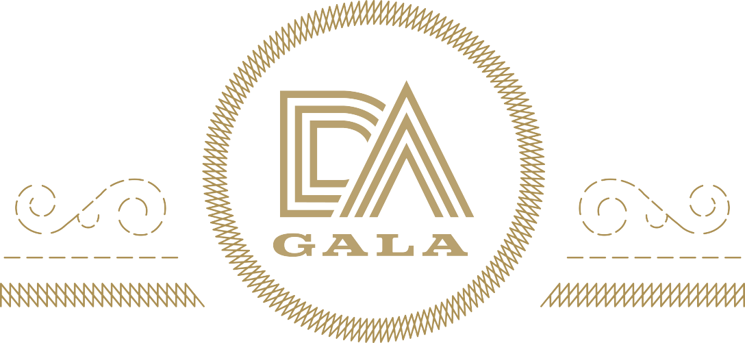 DA Gala logo with gold line details