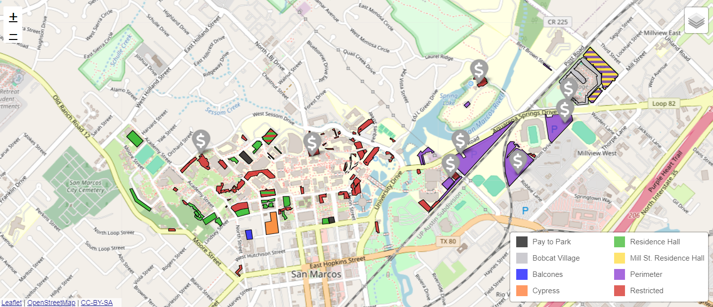 San Marcos parking map as of September 2024