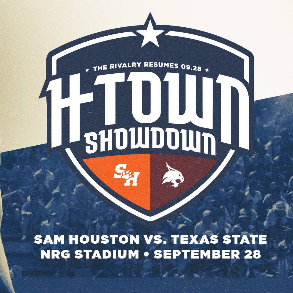 H-Town showdown logo with details of the Sam Houston and Texas State game on September 28 at NRG stadium