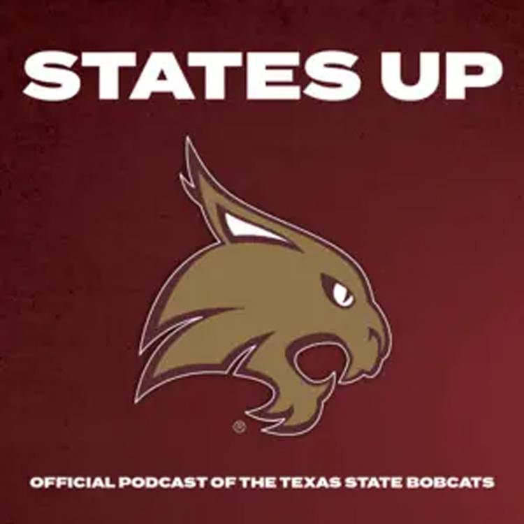 maroon graphic with gold super cat reading "states up"