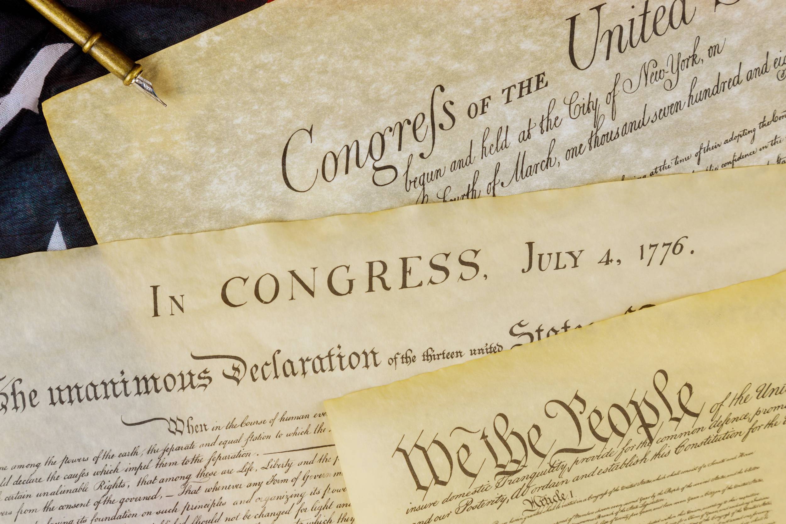 Image of the U.S. Constitution and additional documents from Congress