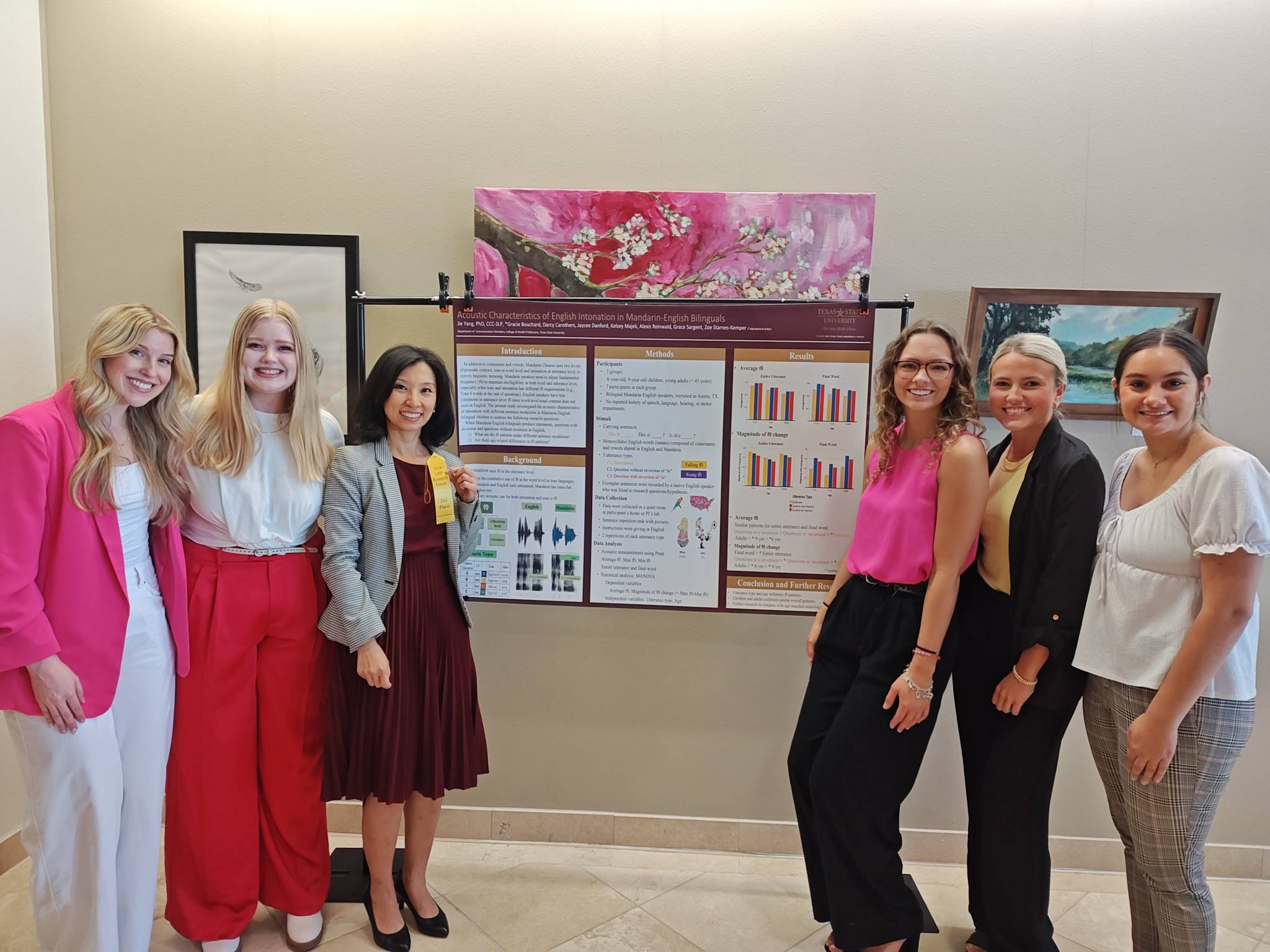 Dr. Yang along with other students who collaborated with her research poster.