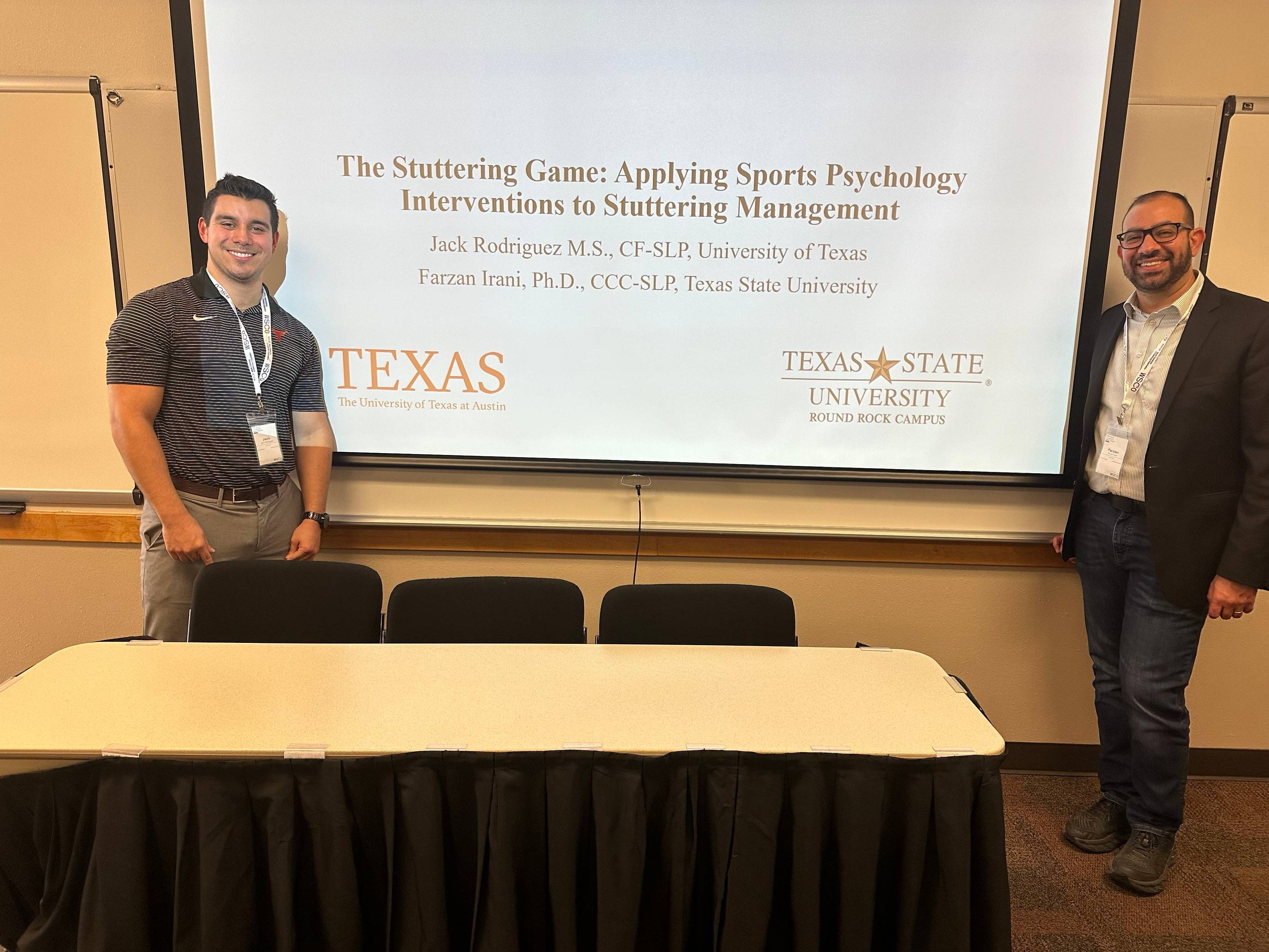 Dr. Irani and Mr. Jack Rodriguez standing next to their research poster.