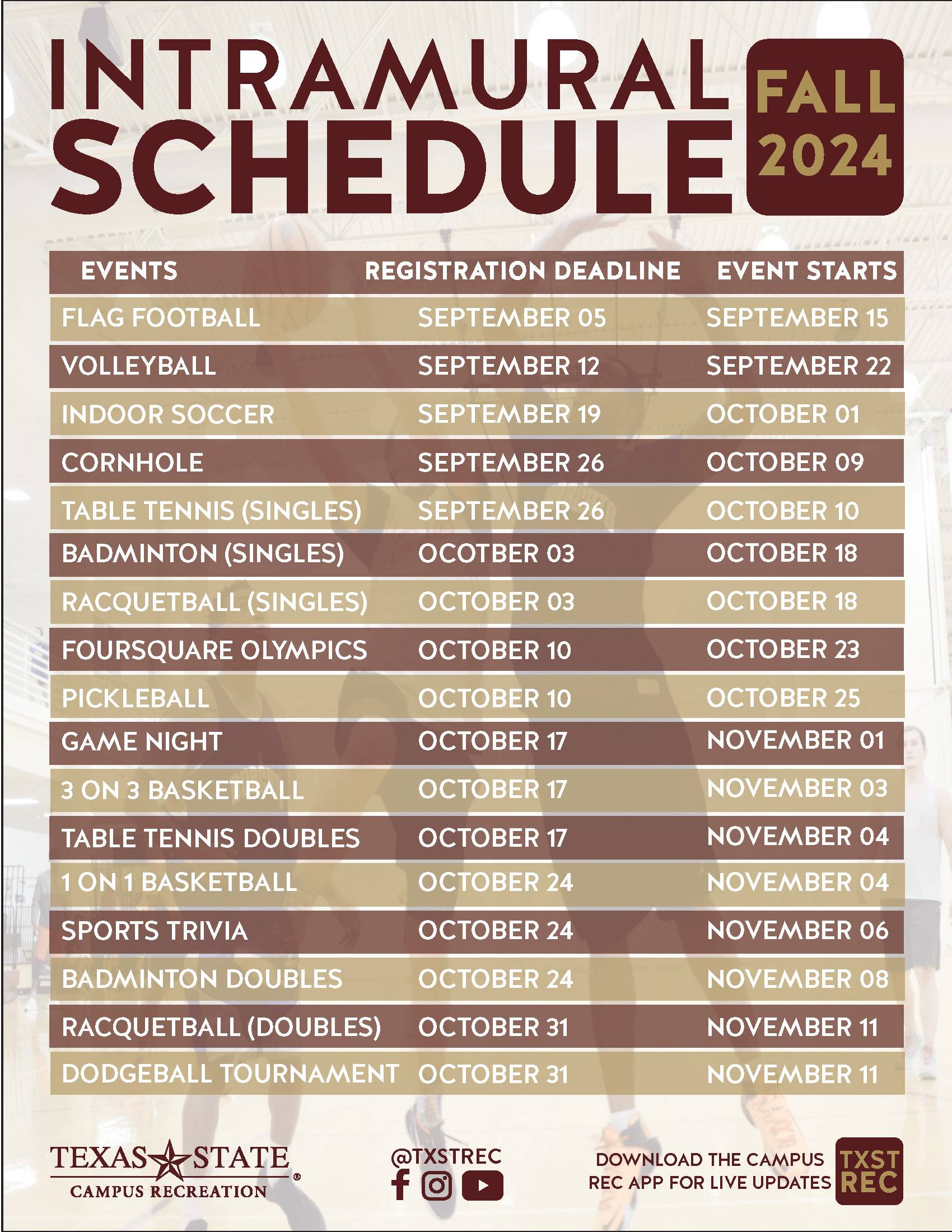 IM Sports Fall '24 Schedule