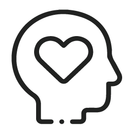 A head icon with a heart in place of a brain, meant to represent the Personal Health and Wellbeing pillar.