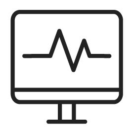 A computer screen with a heart rate line icon, meant to represent digital healthcare transformation