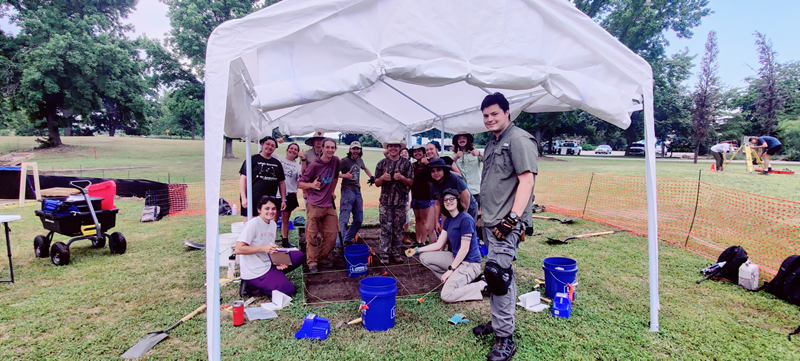 Archeology students in the field 