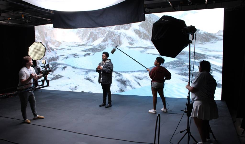 students in a video studio