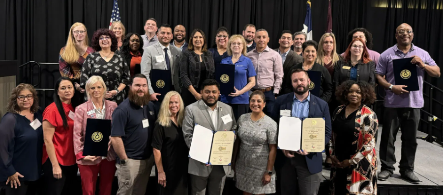 Texas Veterans Commission's VEERA Gold Award presented to various universities/colleges from across State of Texas at the TAMU System Military-Student Symposium.