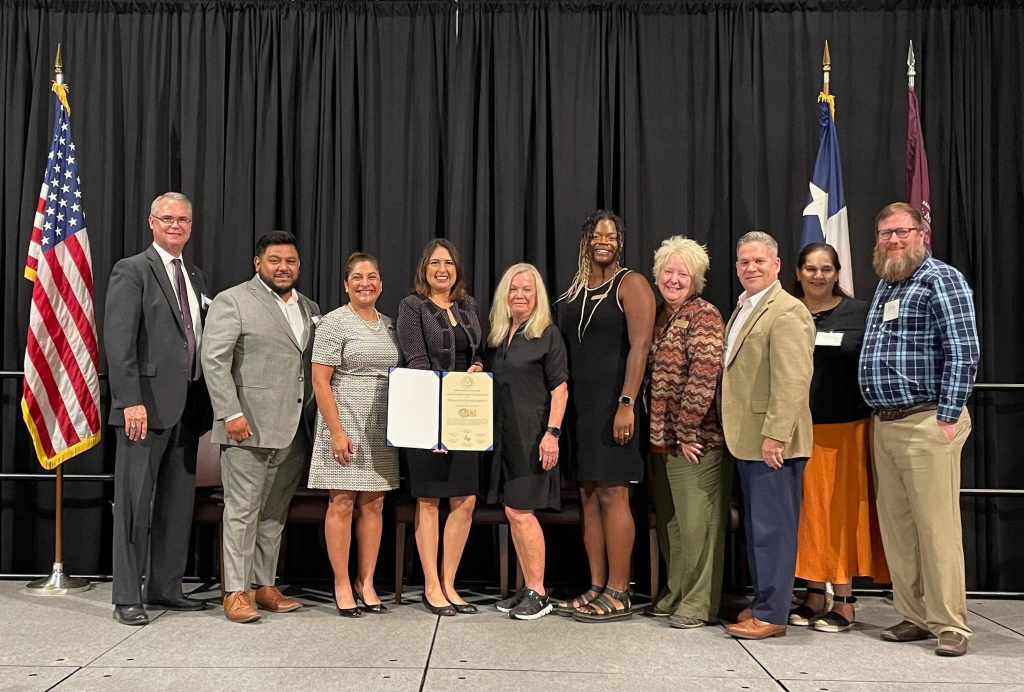 Texas Veterans Commission's VEERA Gold Award presented to Texas State University at the TAMU System Military-Student Symposium