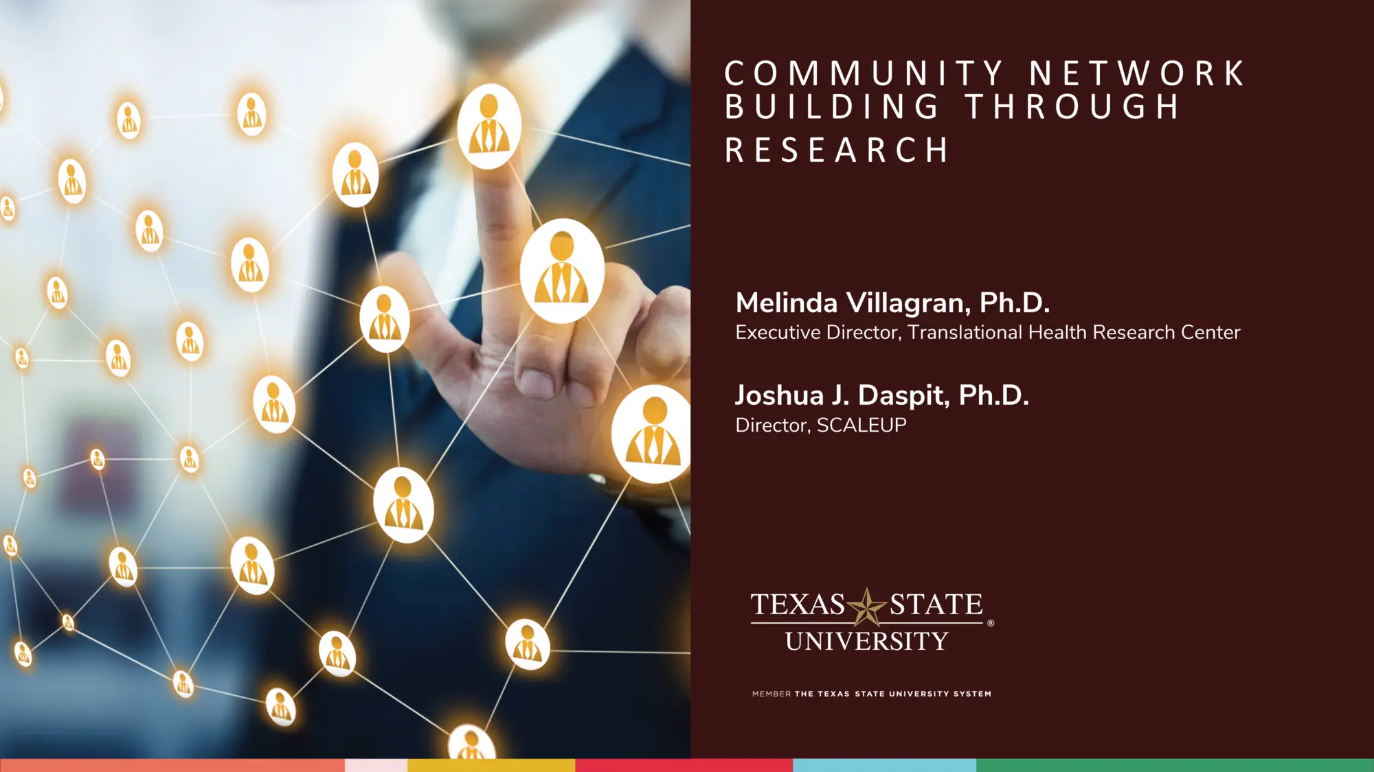 Graphic image titled: Community Network Building Through Research