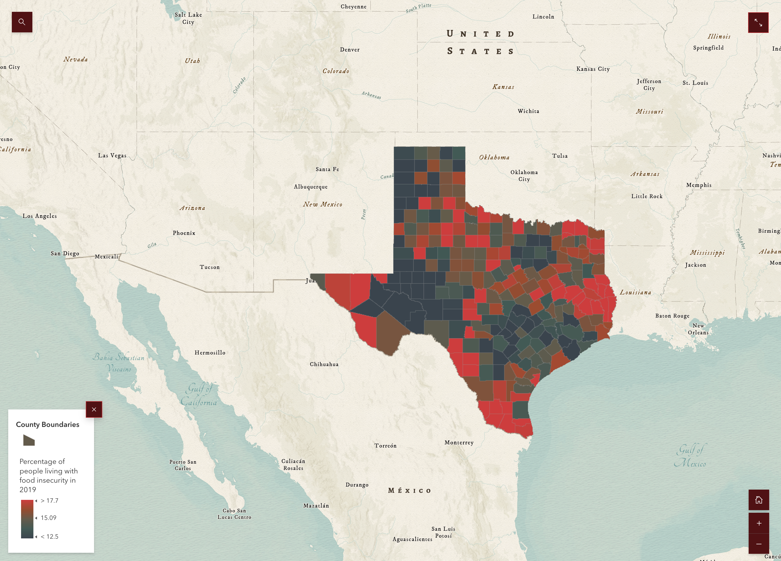 An image of Texas in ArcGIS