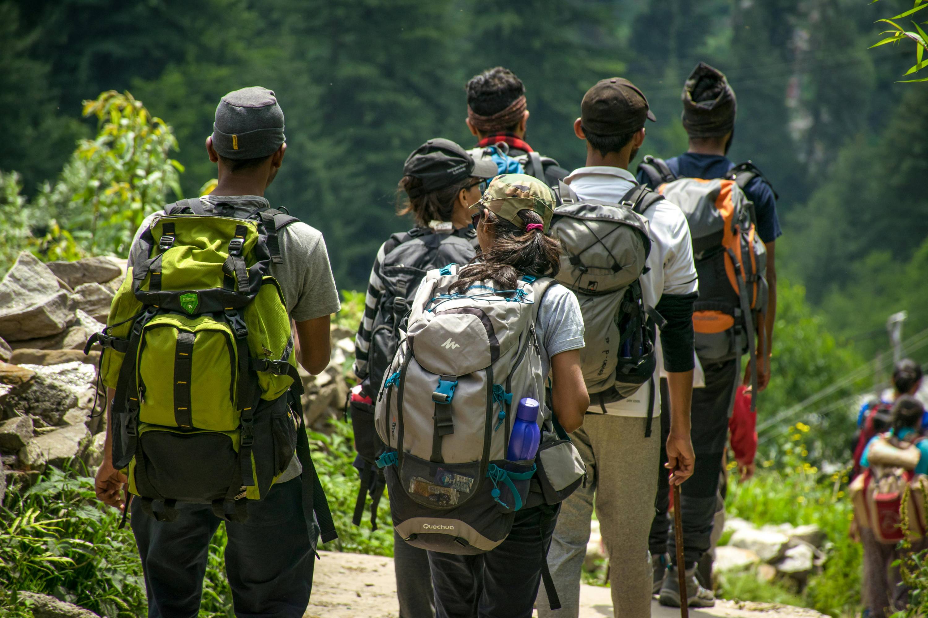 group of adults hiking