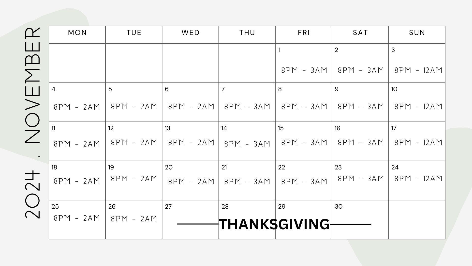 Nov 2024 Schedule 