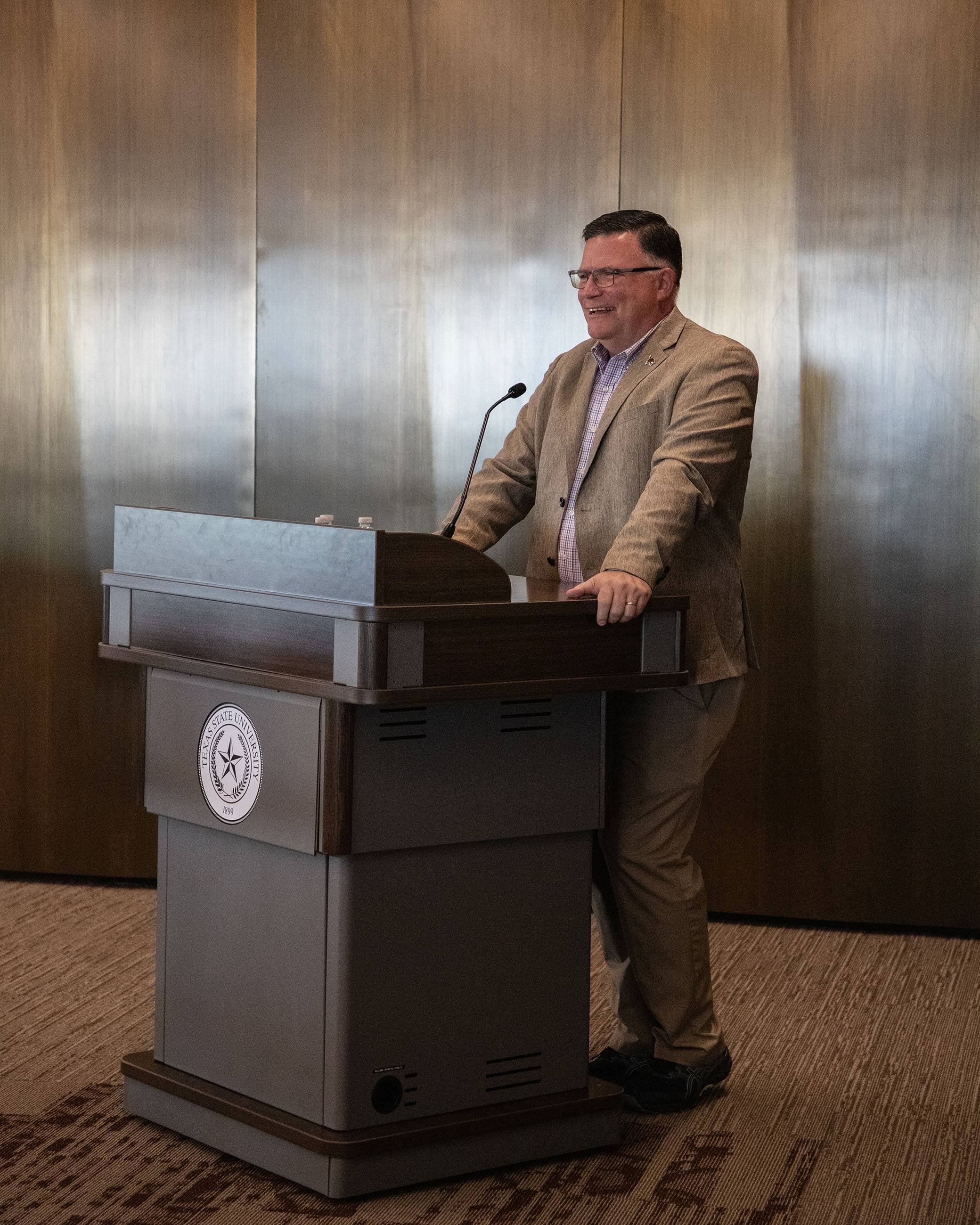 Michael Preston, new associate vice president for Student Success, speaks to the crowd at the Elevate Employability Summit.