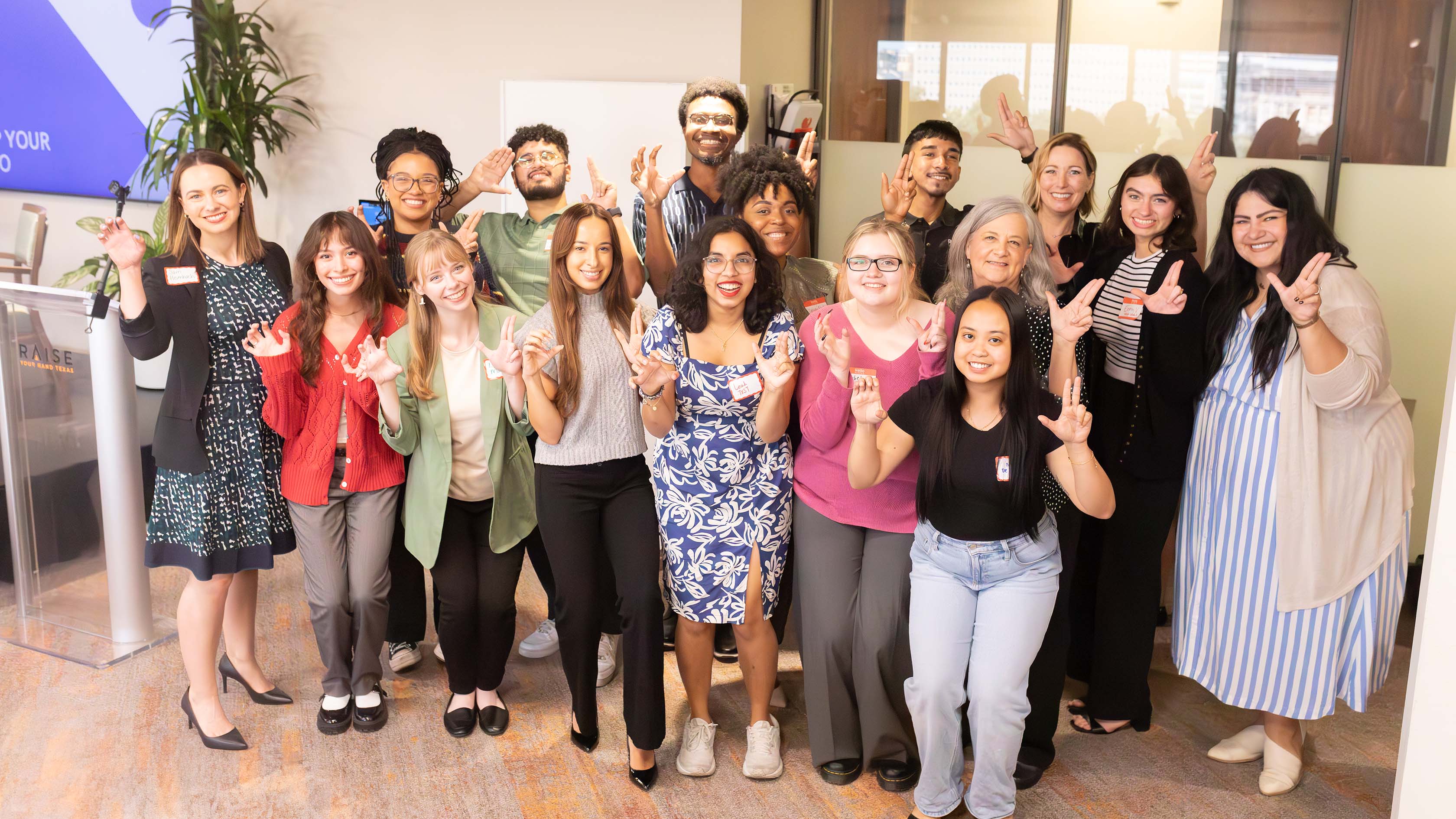 A group of TXST PR students pose for a picture at the Pro-AM Day.