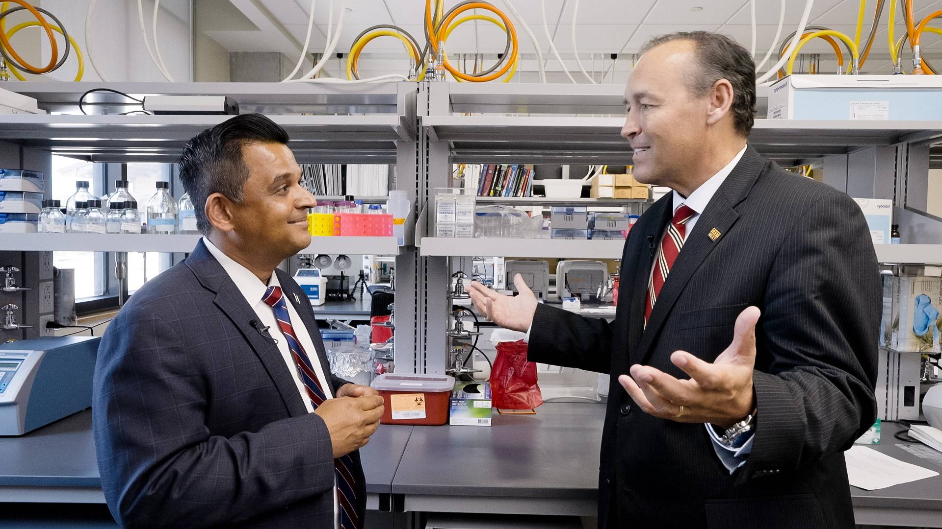 TXST President Kelly Damphousse and Chief Research Officer Shreek Mandayam discuss the research efforts at texas state university