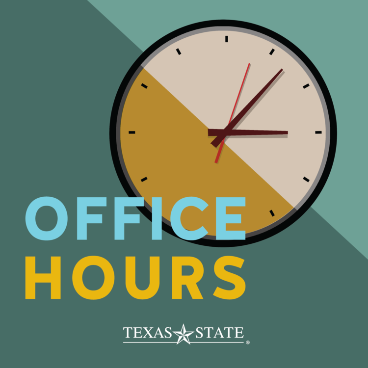 The Office Hours podcast logo, with the podcast name overlaid on an image of a ticking clock, with a teal background.