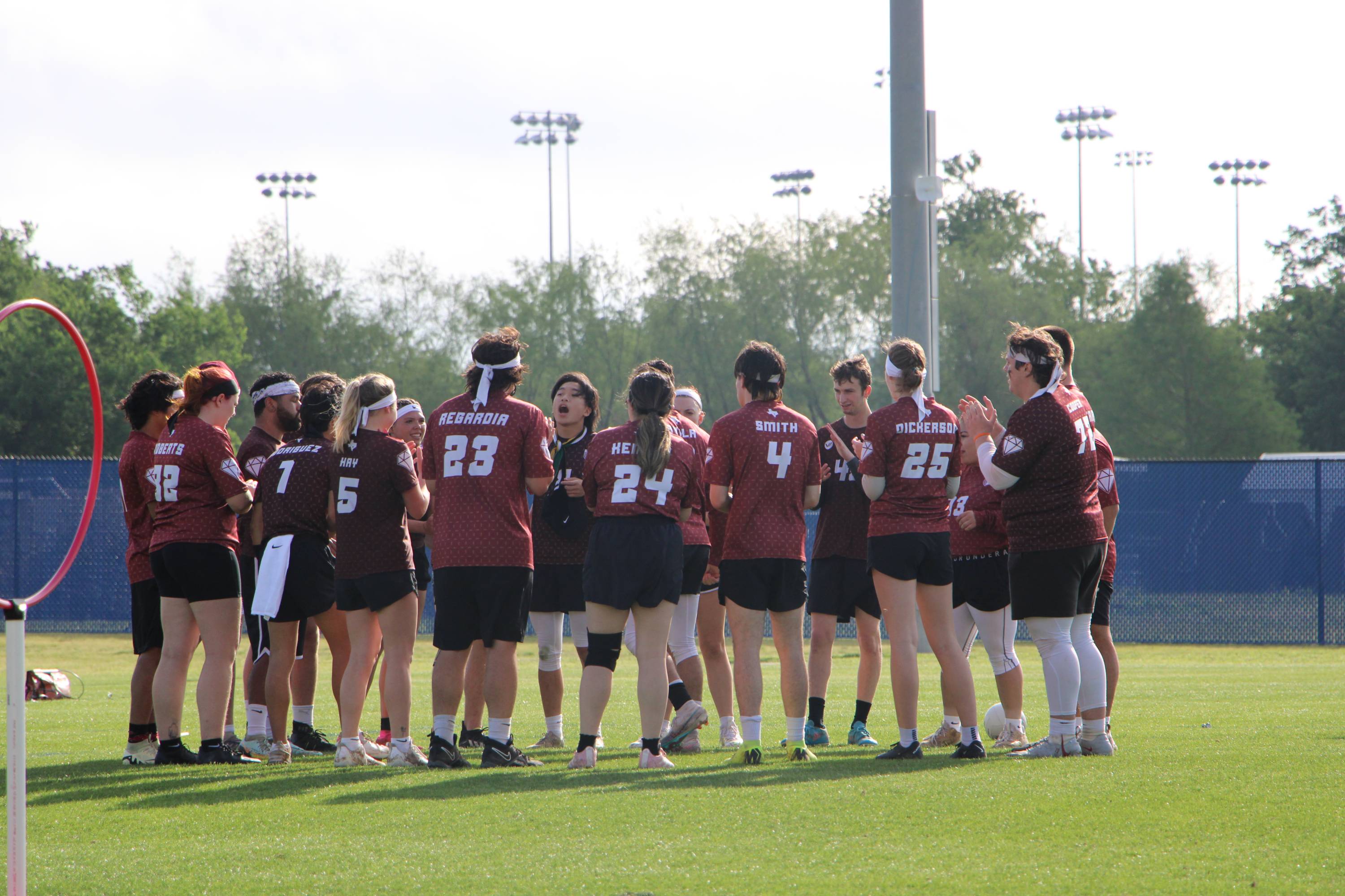 Quadball team huddling up during a match