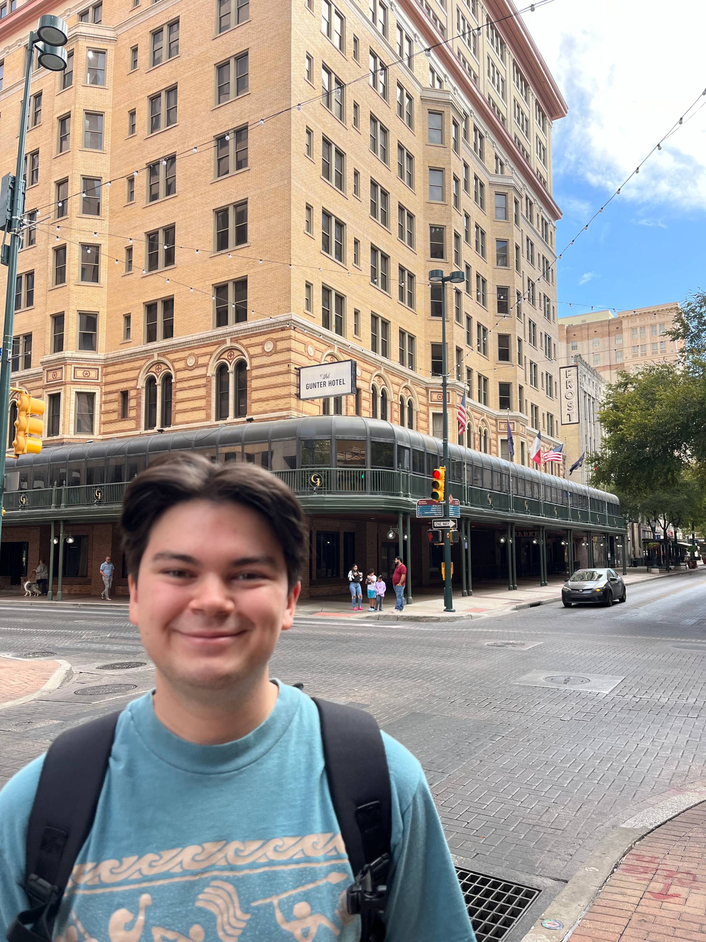 Man standing in front of Gunter Hotel