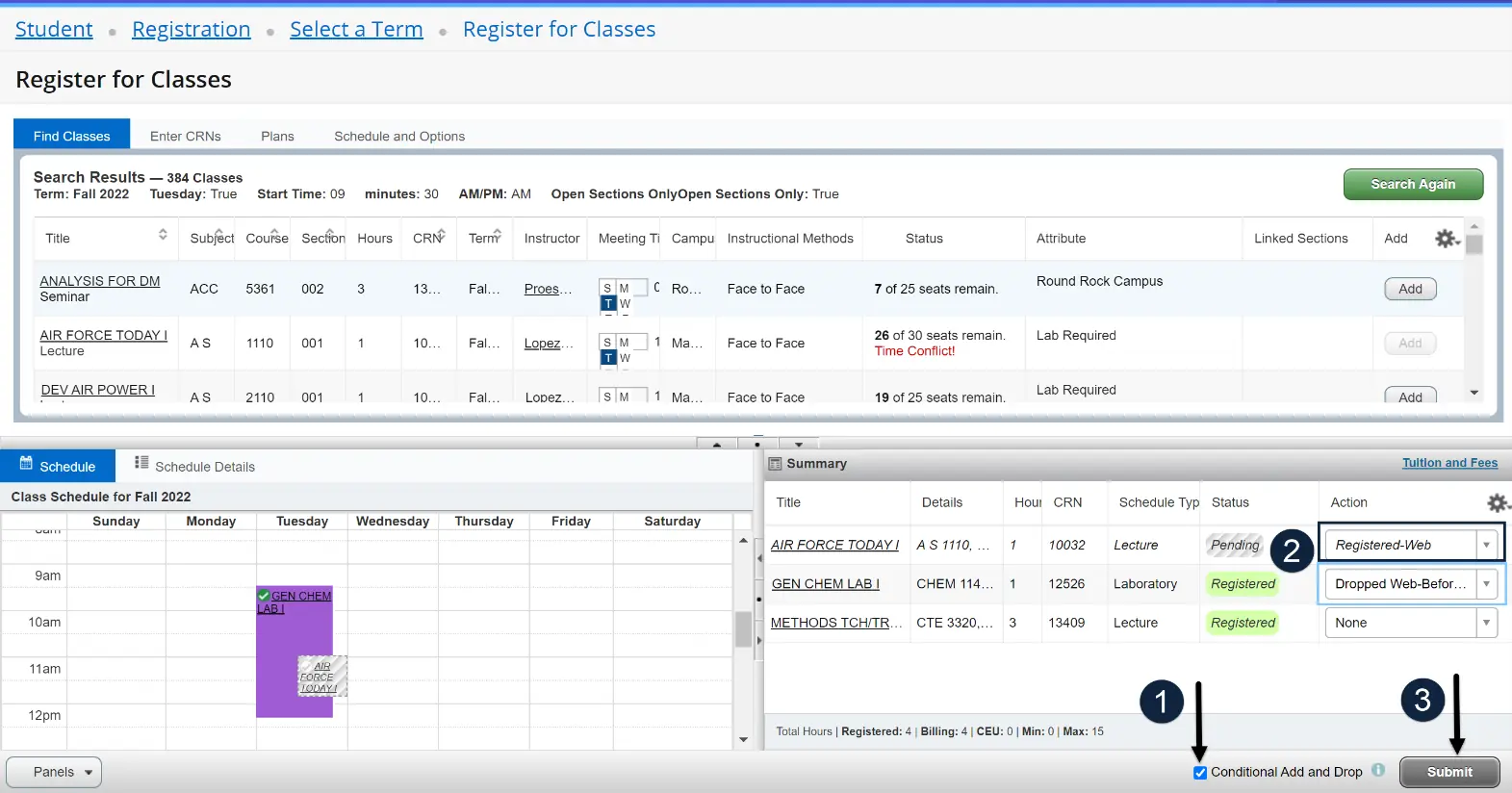 select conditional add drop