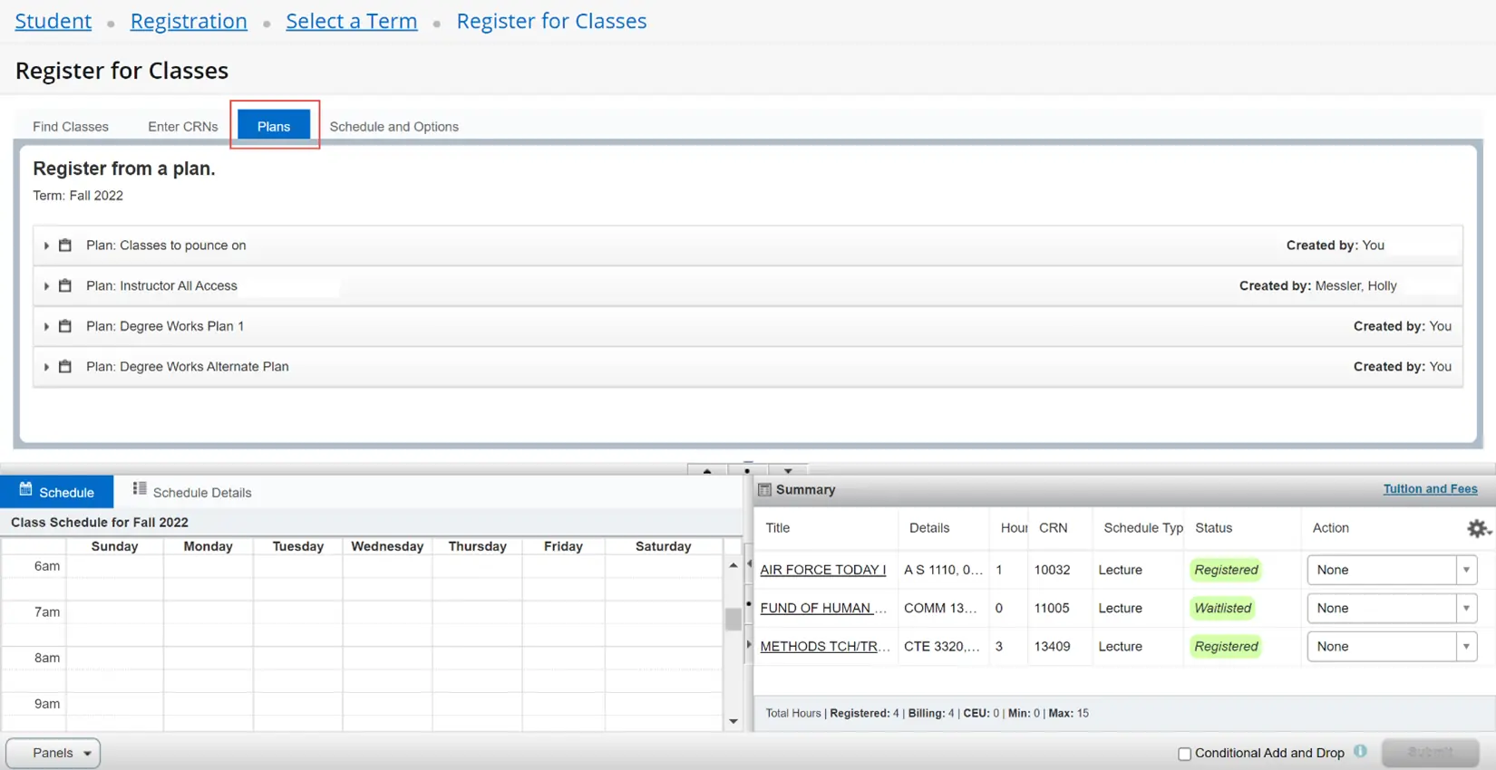 Using plans for registration