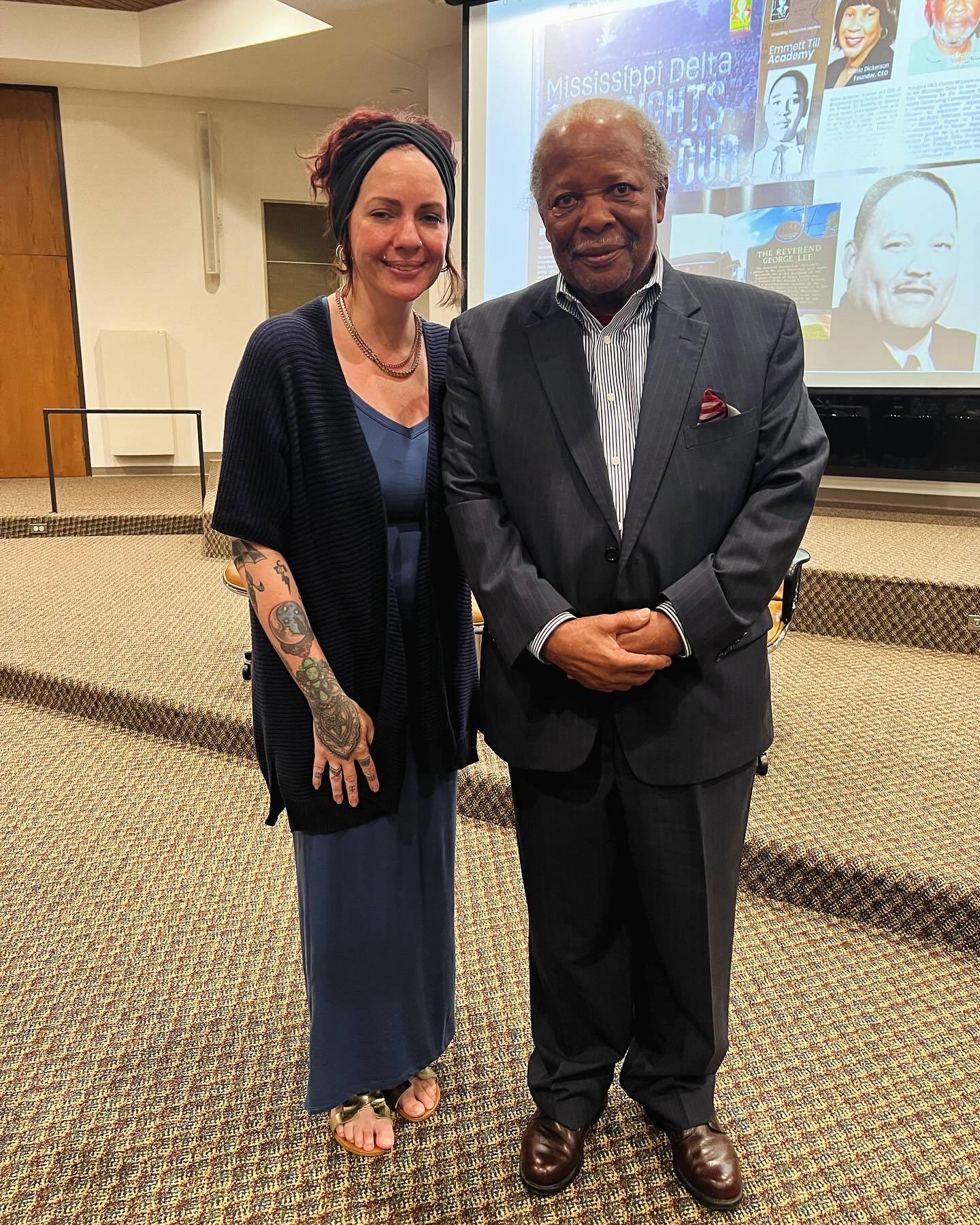 Mandy Truman (left) poses for a photo with Charles McLaurin (right), civil rights activist who marched with Dr. Martin Luther King and Stokely Carmichael during the March Against Fear in 1966.