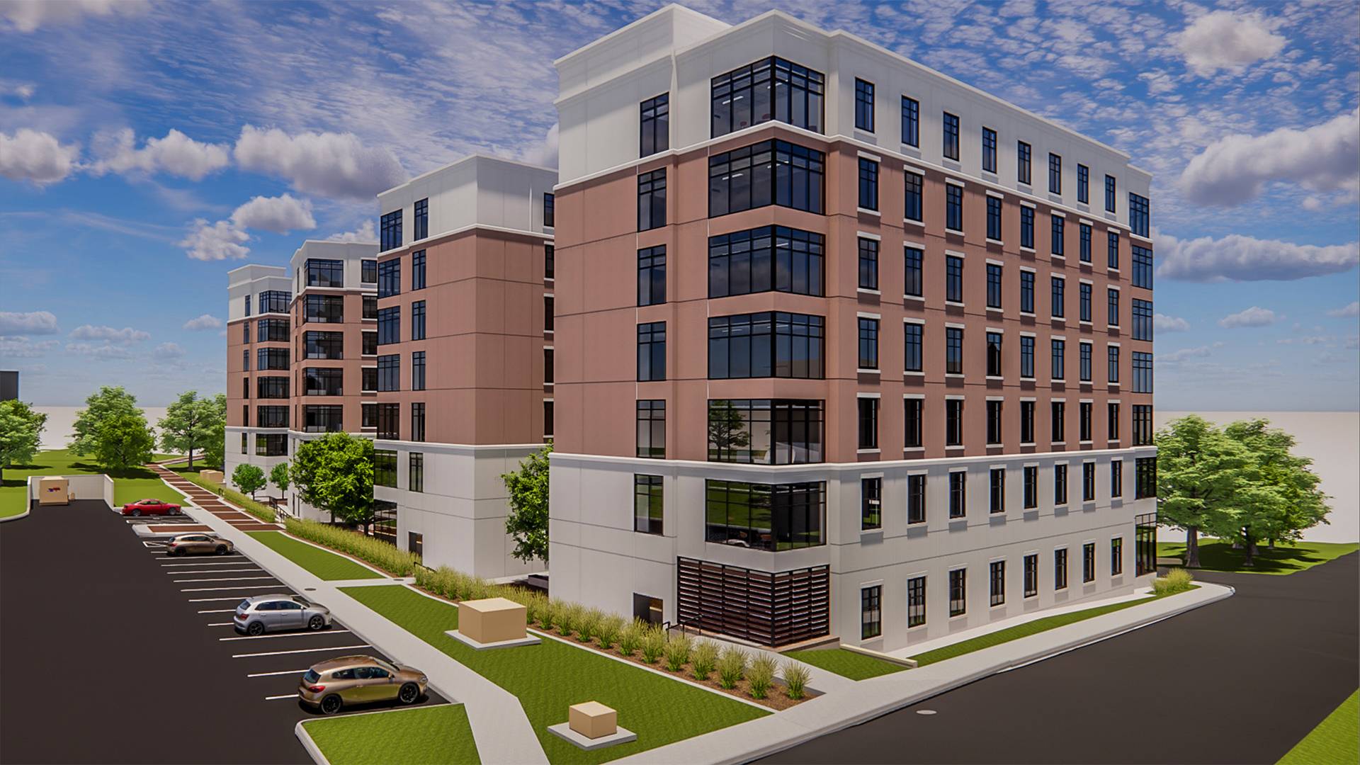 a 3-D rendering of a residence hall