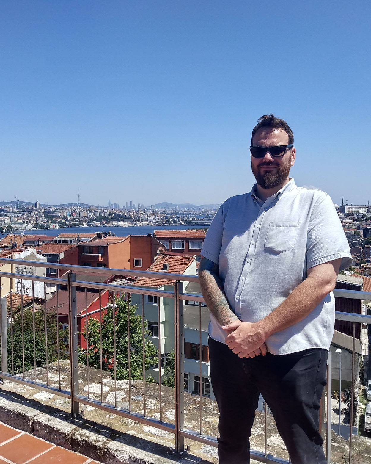 Dustin Sanchez poses for a picture near the Theodosian Walls in Istanbul.