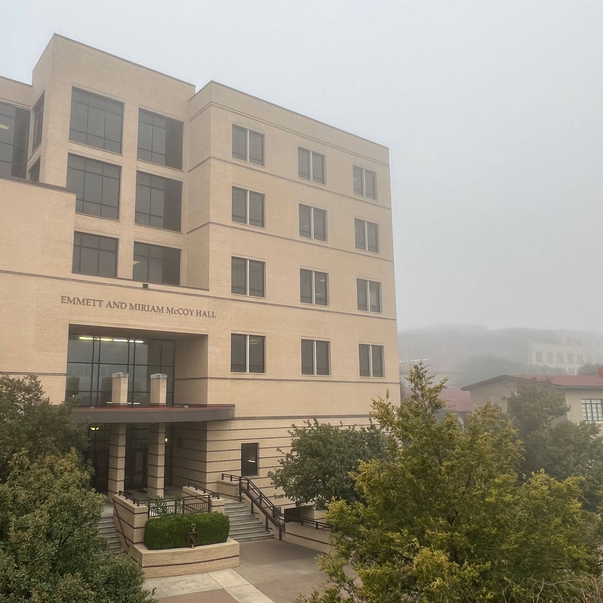 McCoy Hall in morning fog