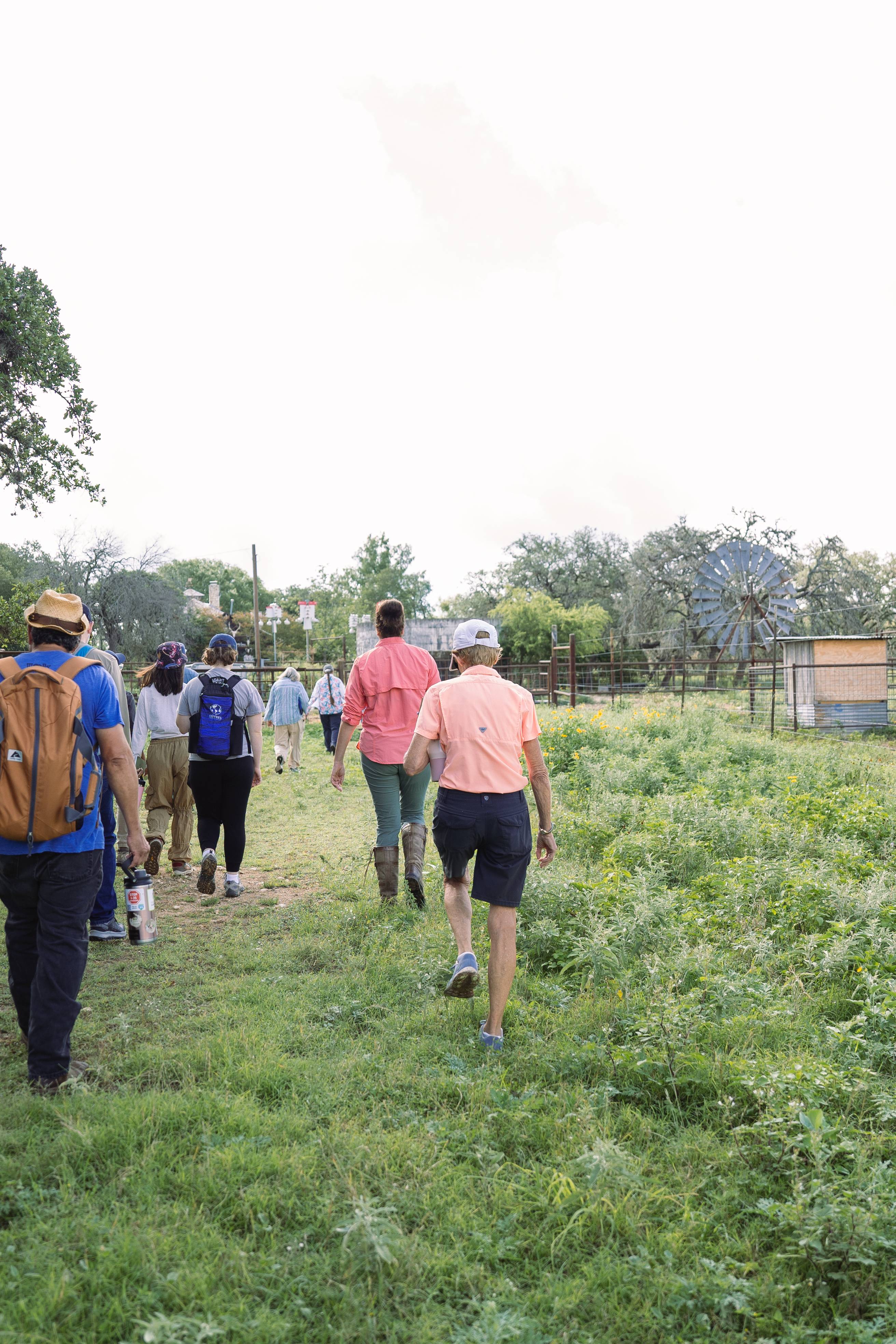 People walking on a farm