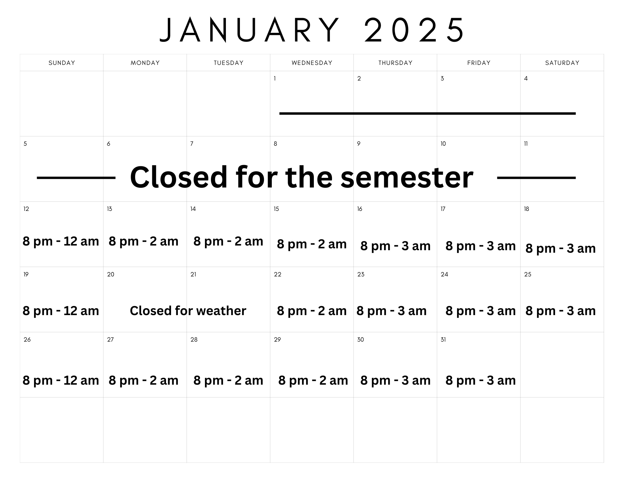 Jan 2025 Schedule 