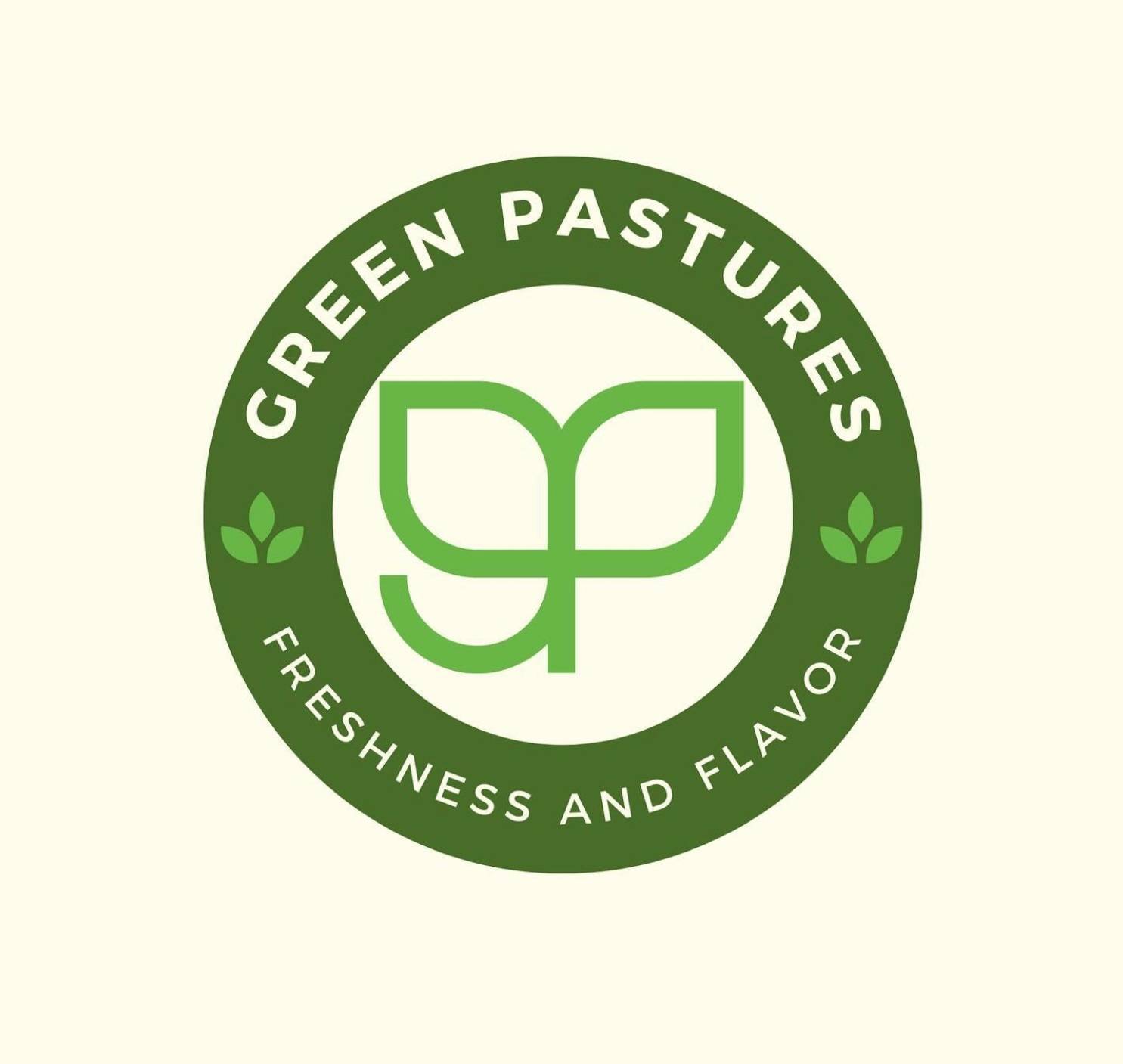 Green Pastures logo with micro green on label