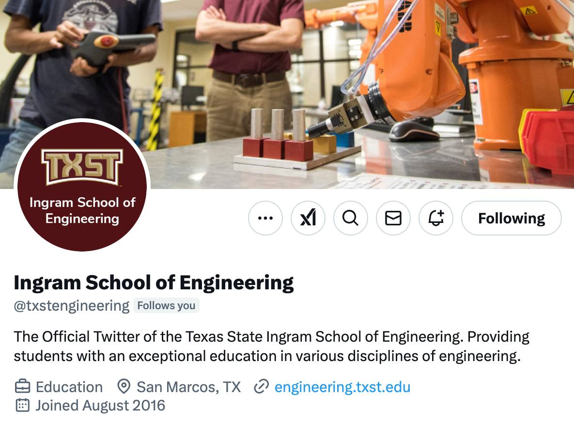 Texas State University Ingram School of Engineering Twitter Profile Header