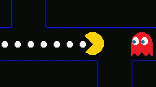 altered gameplay animation showing pac-man chasing all 4 ghosts after eating a power pellet