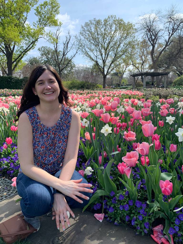 woman, flowers, trees